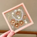 Children pearl cartoon flower bracelet and hair tie set, cute princess style gift for girls. - Coffee Daisy 5-Piece Set Gift Box
