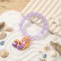 Children purple beaded bracelet with cute mermaid pendant, perfect girl jewelry gift. - Purple Mermaid Bracelet with Yellow Hair