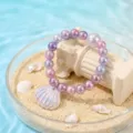 Kids beaded bracelet with gradient pearls and shell pendant, cute fairy tale style for girls. - Gradient Pink Shell Bracelet