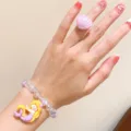Cute mermaid bracelet and shell ring set, pink crystal beads charm jewelry for girls kids. - Mermaid Bracelet 2-Piece Set Bulk / Pink