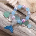 Children mermaid tail beaded bracelet cute princess jewelry gift for little girls party wear - Blue Fishtail Bracelet