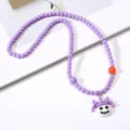 Kids Halloween purple beaded necklace with funny skull jester pendant costume jewelry gift. - 5# Clown Pendant Necklace (1 Piece, Transparent Bag)