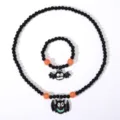 Halloween Kids Necklace Bracelet Set Cute Bat Black Orange Beaded Jewelry Party Gift - #8 Kids Black Bead Bat Pendant 2-Piece Set (in Clear Bag)