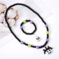 Halloween children necklace bracelet set black purple green beads spooky jester pendant jewelry - #9 Black & Colorful Bead Clown Pendant 2-Piece Set (in Clear Bag)