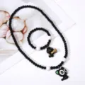 Black cat beaded necklace and bracelet set for kids cute cartoon jewelry accessories - #11 Black Bead Cartoon Black Cat Pendant 2-Piece Set (in Clear Bag)