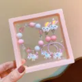 Children jewelry set cute unicorn bracelet clip earrings hair ties in pink gift box - Unicorn 5-Piece Set (Includes Box) / Colorful