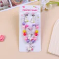 Kids pearl necklace set unicorn cartoon princess jewelry gift for little girls lovely. - Purple Unicorn 5-Piece Set (With Paper Card)