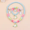 Kids pearl necklace unicorn jewelry set variant, cute cartoon princess style beaded accessory. - Resin Unicorn 5-Piece Set (Transparent Bag)