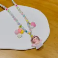 Kids cute resin colorful cartoon princess necklace with pearl beads and sweet pendant charms. - Bag Packaging / Pink Angel