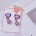 Purple heart clip-on earrings for kids, cute princess style jewelry gift for girls. - Purple Heart