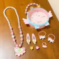 Details of children unicorn theme jewelry set including necklace bracelet bag and hair clips. - #7 Cute Pony 8-Piece Set (Box Included)