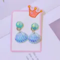 Kids clip-on earrings set cute princess style shell design non-pierced jewelry for girls - Gradient Blue Shell