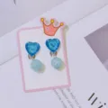 Kids blue heart clip-on earrings set cute princess style non-piercing jewelry accessories - Blue Heart