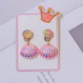 Cute colorful seashell clip-on earrings for kids, sweet princess style girls resin jewelry. - Gradient Pink Shell