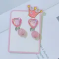 Cute pink heart clip-on earrings for kids, sweet princess style dangling beads. - Pink Heart