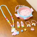 Children cute unicorn necklace hair clips ring bag colorful accessories gift set - 9# Cute Pony Set (Includes Box)