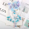 Mermaid children jewelry set princess hair bow necklace bracelet ring earrings blue variant - Fish Tail 8-Piece Set (Cardboard) / Light Blue