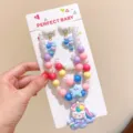 Children's colorful bead unicorn necklace bracelet earrings set cute jewelry gift - 18# Unicorn 5-Piece Set (Includes Cardboard)