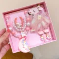 Kids unicorn necklace bracelet hair clips gift box set cute pink children jewelry accessories - 22#1# Unicorn 8-Piece Set (Printed Gift Box)