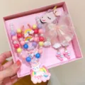 Children cute unicorn rainbow jewelry gift box set necklace bracelet hair clips accessories - 24#1# Unicorn 8-Piece Set (Printed Gift Box)