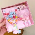 Kids unicorn jewelry gift box with colorful beaded necklace, bracelet, and cute hair accessories. - 25# Unicorn 8-Piece Set (Printed Gift Box)