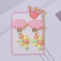 Cute pink cloud heart balloon clip earrings detail, sweet non-pierced children jewelry. - Pink Cloud Yellow Balloon