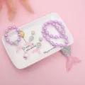 Childrens pink mermaid tail necklace bracelet earrings ring set cute resin jewelry gift - Mermaid 5-Piece Set