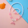 Kids mermaid tail beaded necklace and bracelet set with shell charms for summer ocean style. - No. 2 Pink Fishtail 2-Piece Luminous Necklace Set (Polybagged)