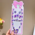 Kids butterfly bead jewelry set detail view, cute purple pink necklace bracelet ring - Transparent Purple Butterfly 5-Piece Set (Cardboard Included)