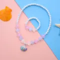Kids shell pearl beaded necklace bracelet set, cute ocean style summer children jewelry. - 2# Shell 2-Piece Set Luminous Necklaces (Transparent Bag)