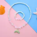 Kids mermaid tail beaded necklace bracelet set, glowing summer ocean style jewelry details. - 2# Green Fishtail 2-Piece Set Luminous Necklaces (Transparent Bag)