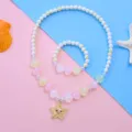 Kids ocean style cute shell beaded necklace bracelet set detail view for summer wear. - 2# Starfish 2-Piece Set Luminous Necklaces (Transparent Bag)
