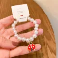 Cute ladybug faux pearl beaded bracelet for women sweet style jewelry gift sweet accessory. - Ladybug