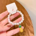 Cute pearl beaded bracelet with enamel pineapple charm sweet style aesthetic jewelry for women. - Pineapple