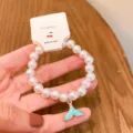 Korean style fashion white faux pearl bracelet with cute blue whale tail pendant jewelry. - Mermaid Skirt