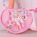 Kids cute unicorn hair clip bracelet ring fake nail gift box set children lovely toy jewelry accessories - Unicorn 6-Piece Set / Gift Box / Pink