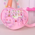 Close-up of kids pink heart jewelry set with cute mermaid hair clips and cute beads. - Mermaid 6-Piece Set / Gift Box / Pale Blue