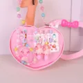Cute pink heart-shaped children handbag toy set featuring press-on nails, bracelet and hair clips. - Long Dress Doll 6-Piece Set / Gift Box / Pink