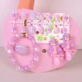 Kids cute mermaid hair clips bracelet fake nails set detail view children gift accessories - Mermaid 6-Piece Set / Card Packaging / Pale Blue