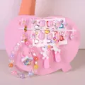 Children hair clips, false nails, beaded bracelet and ring set for girls party gift. - Unicorn 6-Piece Set / Card Packaged Set / Pink