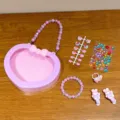 Cute kids pink heart handbag set with beaded bracelet, hair clips, and nail stickers for girls. - Rabbit 6-Piece Set / Gift Box / Light Purple