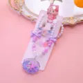 Detail view of girls ocean style shell necklace bracelet earrings set with cute pink beads. - Purple Quicksand Shell Necklace 5-Piece Set (Gift Card Packaging)
