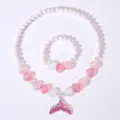 Pink Pearl Shell Mermaid Necklace And Bracelet Set Children Princess Jewelry Variant - Pink Mermaid Tail 2-Piece