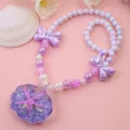 Kids ocean style seashell quicksand pearl necklace cute purple beaded jewelry accessory - Purple Liquid Glitter Shell Necklace - 1 Piece (Clear Bag Packaging)