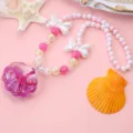 Kids ocean style pearl necklace cute pink shell pendant glitter jewelry set for girls gift - Rose Red Liquid Glitter Shell Necklace - 1 Piece (Clear Bag Packaging)