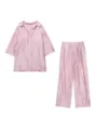 Detail de chemise rose à manches courtes et pantalon large, bel ensemble de détente. - Ensemble Rose