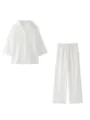 Ensemble décontracté pour femme en blanc avec chemise à manches longues et pantalon assorti. - S / Haut Et Bas / Ensemble Blanc