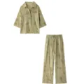 Ensemble décontracté d'été avec chemise à revers à imprimé botanique et pantalon à cordon. - Vert Ensemble
