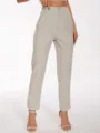 Women high waist casual suit pants detail, elegant slim fit office trousers for daily wear. - Light Khaki