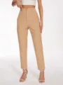 Femme taille haute pantalon de costume décontracté uni jambe droite élégant bureau long - XS / Kaki